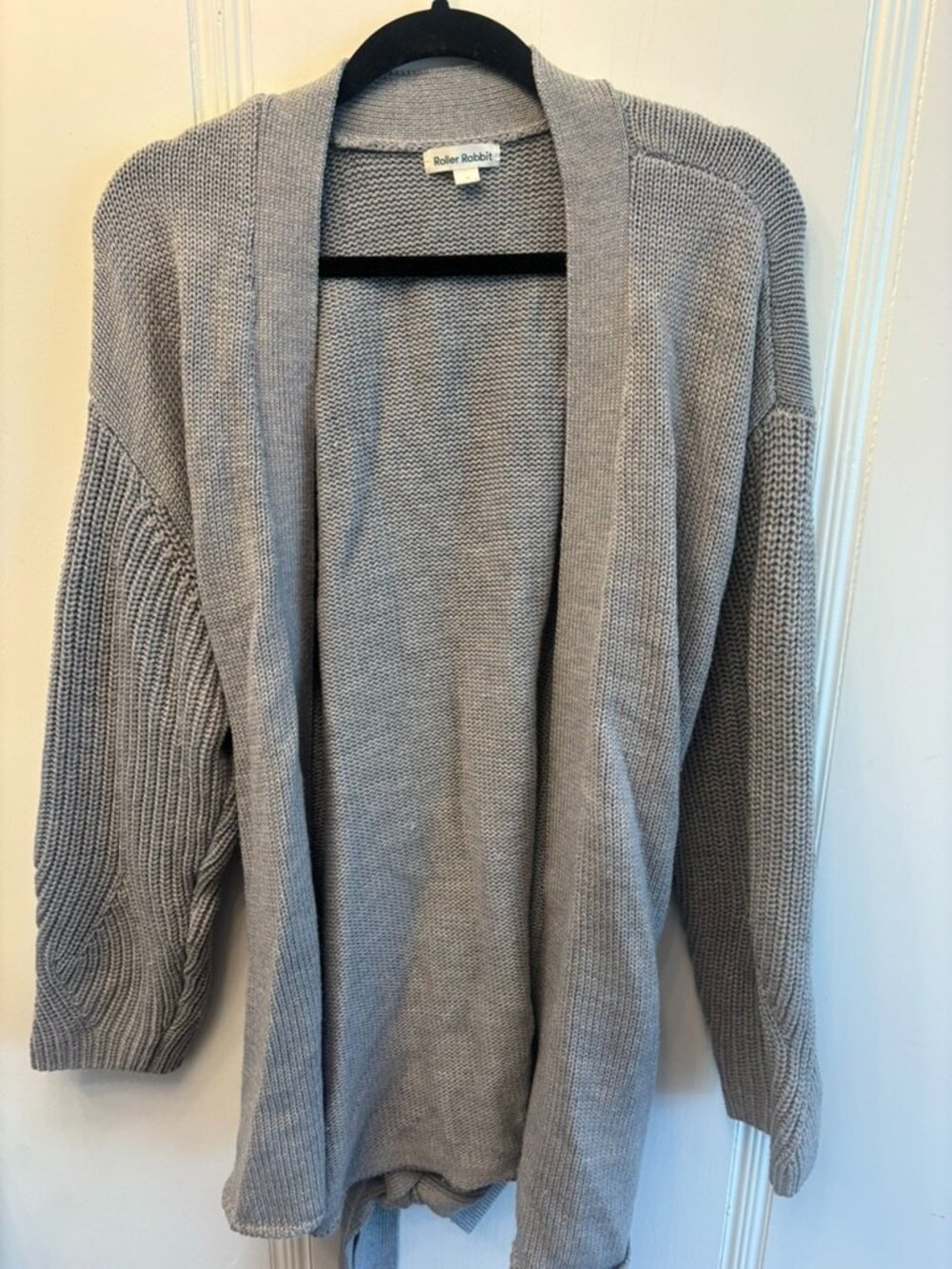 Roller Rabbit Grey Knit Belted Cardigan- Size L